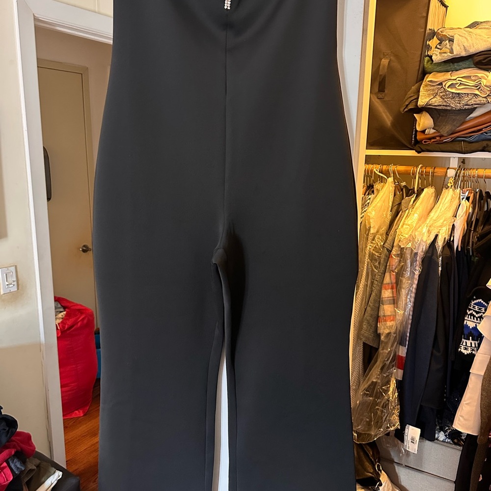 Good American Black Women's Jumpsuit with rhinestones at bust